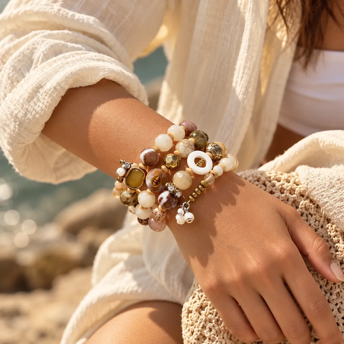 Earth Muse Natural Stone Beaded Bracelet Stack
