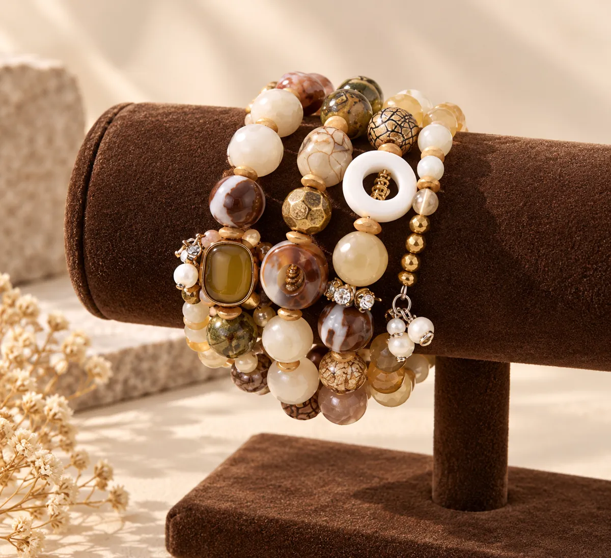 Earth Muse Natural Stone Beaded Bracelet Stack