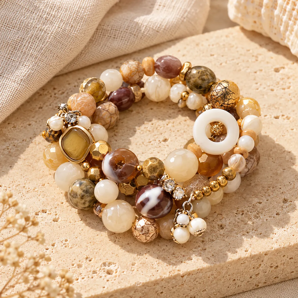 Earth Muse Natural Stone Beaded Bracelet Stack
