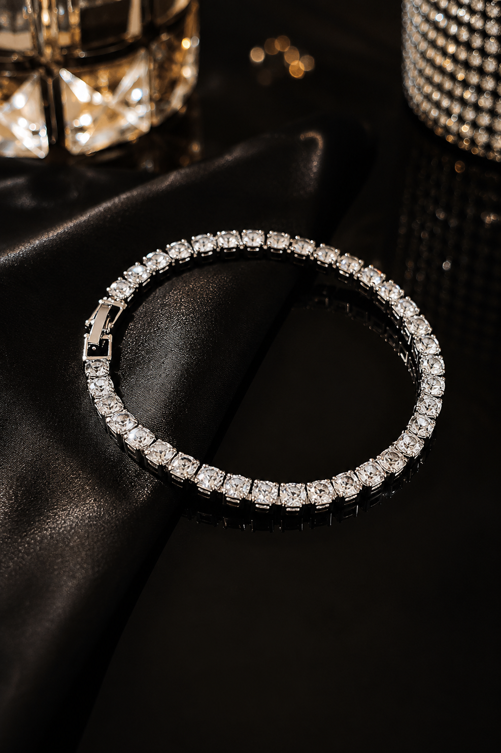 After Hours Noir Crystal Tennis Bracelet – Silver-Tone Electroplated Copper with Zircon