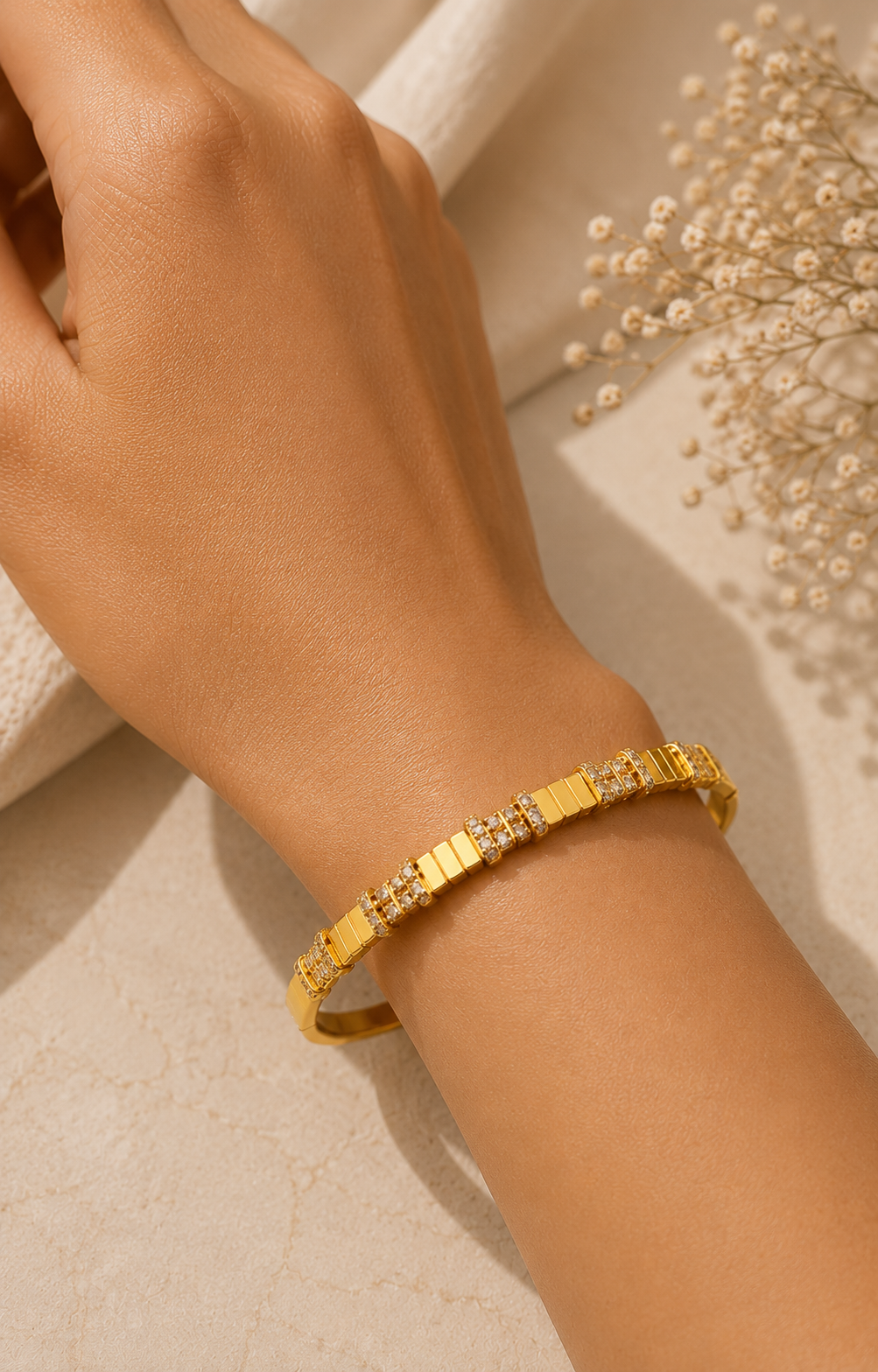 Everyday Icon Slim Gold Bar Bangle – Gold Plated with Micro-Pavé Zircon