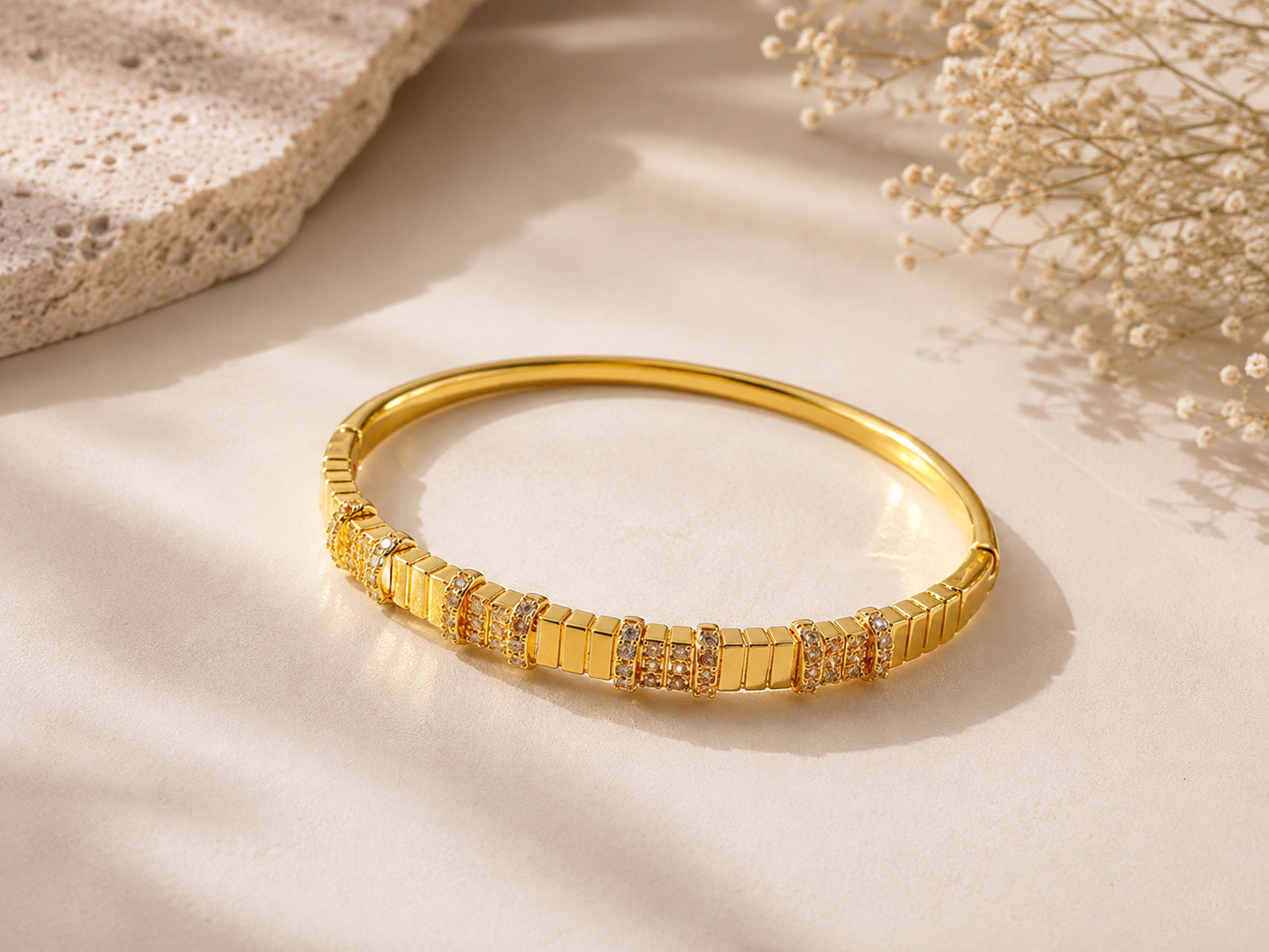 Everyday Icon Slim Gold Bar Bangle – Gold Plated with Micro-Pavé Zircon