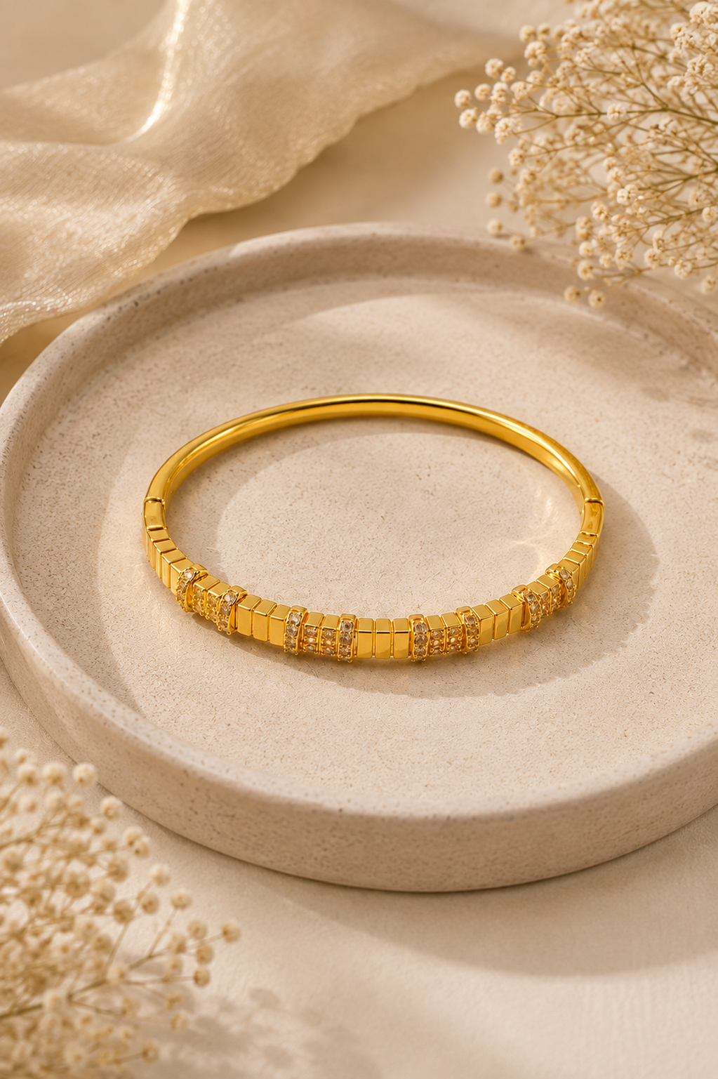 Everyday Icon Slim Gold Bar Bangle – Gold Plated with Micro-Pavé Zircon
