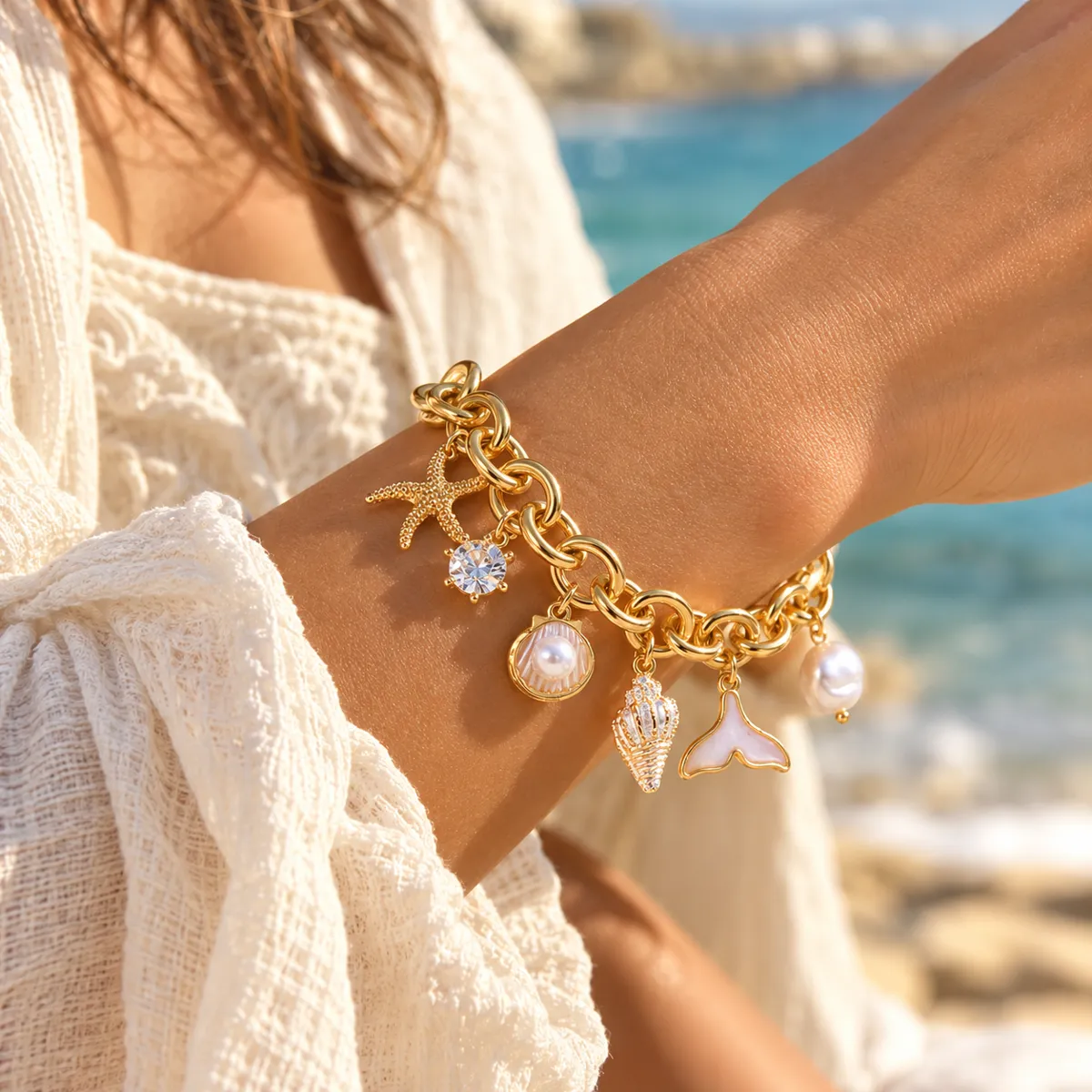 Ivory Beach Charm Bracelet | Waterproof & Anti-Tarnish