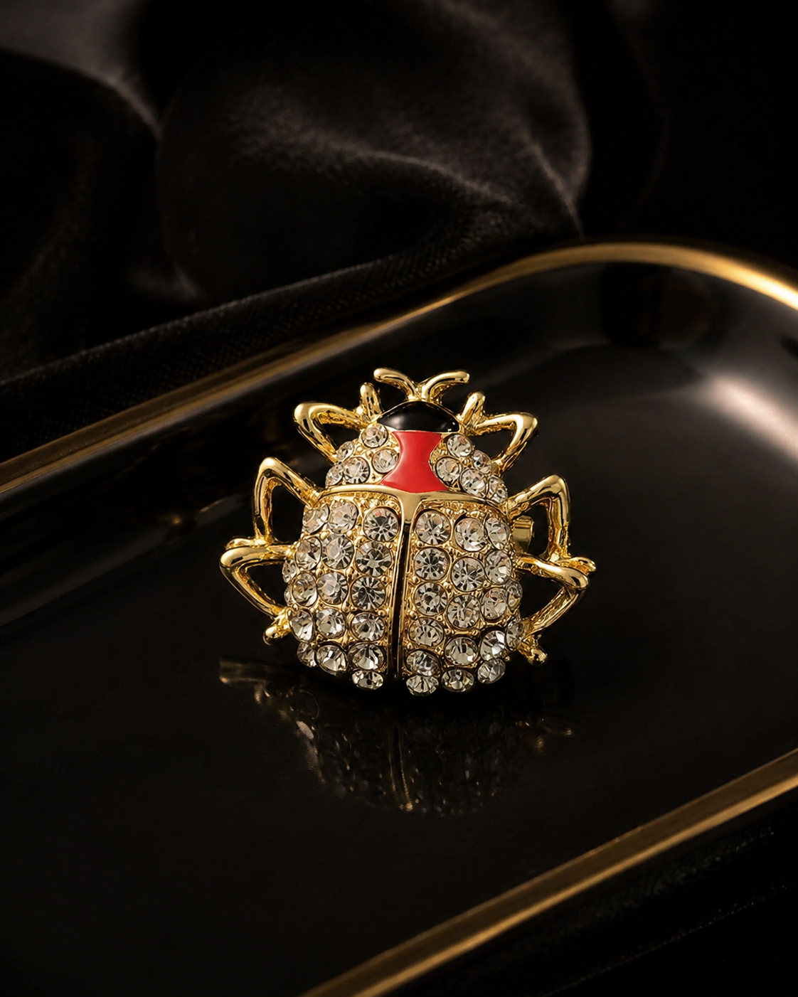 Old Money Aura Pavé Scarab Brooch – Gold-Tone Alloy Lapel Pin