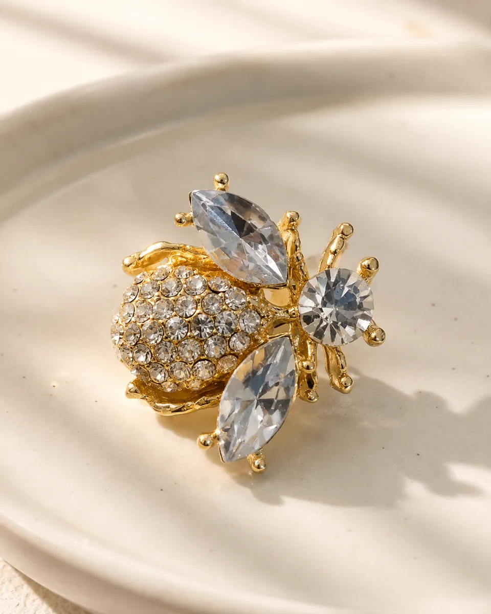 Champagne Problems Crystal Wing Bee Brooch – Gold-Tone Lapel Pin