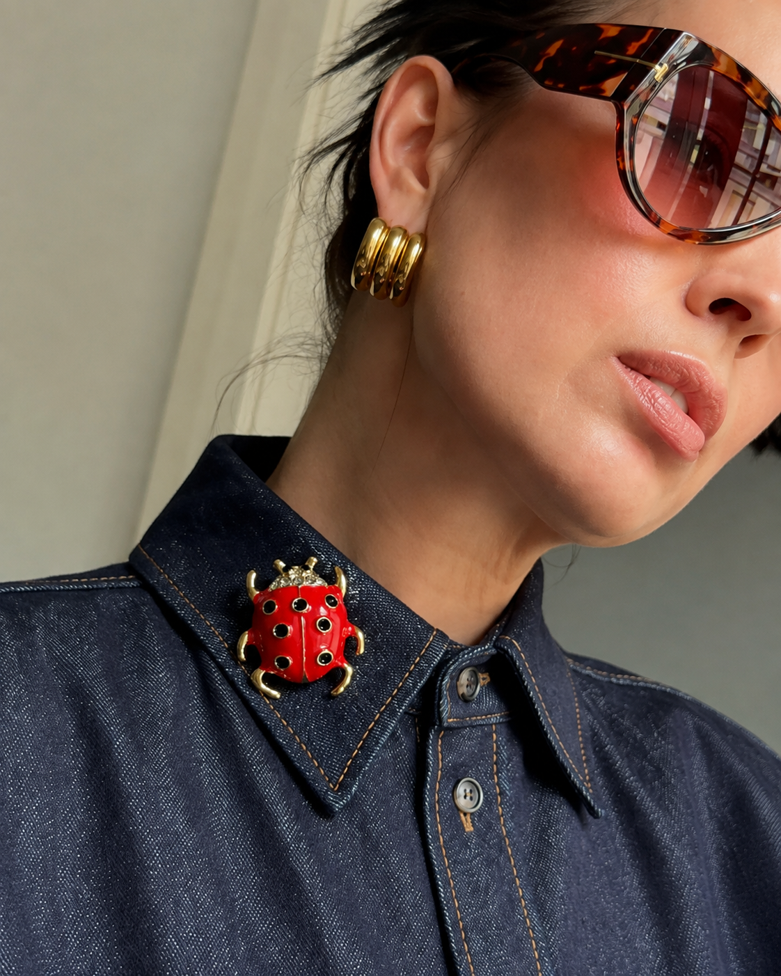 Lucky Girl Syndrome Polka Ladybird Brooch – Gold-Tone Alloy Lapel Pin
