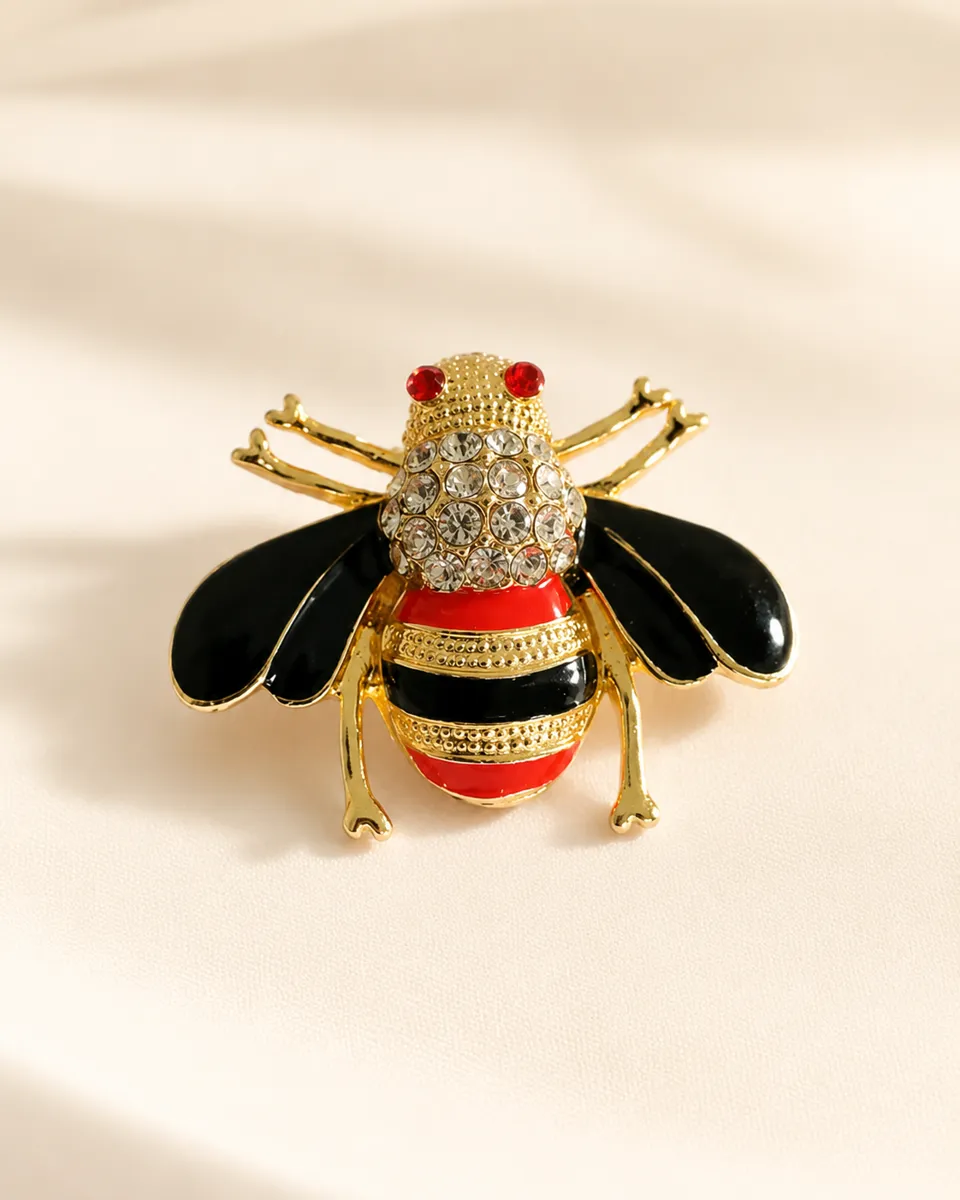 Queen Bee Energy Enamel Honeybee Brooch – Gold-Tone Lapel Pin
