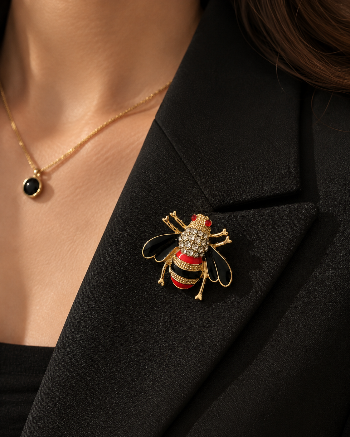 Queen Bee Energy Enamel Honeybee Brooch – Gold-Tone Alloy Lapel Pin