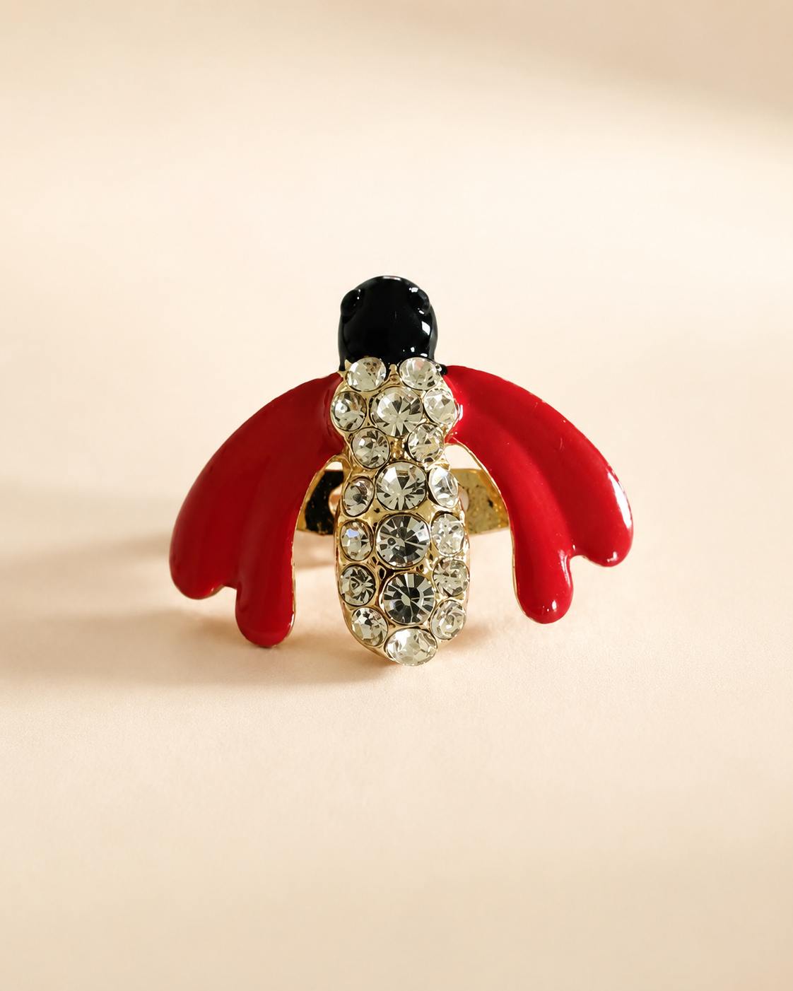 Drama Queen Ruby Wing Beetle Brooch – Gold-Tone Alloy Lapel Pin