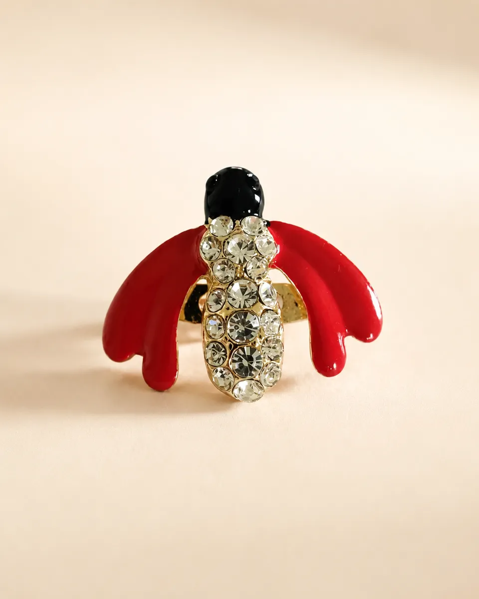 Drama Queen Ruby Wing Beetle Brooch – Gold-Tone Lapel Pin
