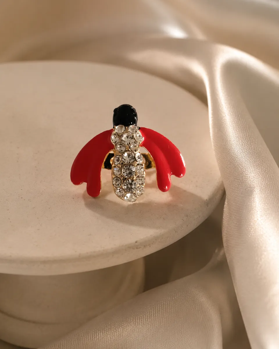 Drama Queen Ruby Wing Beetle Brooch – Gold-Tone Lapel Pin