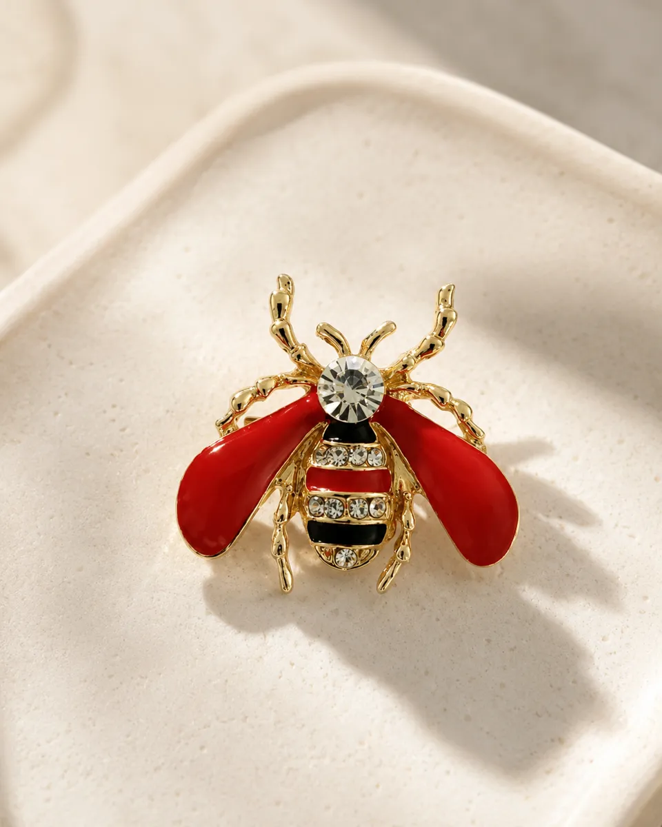 Honey, I'm Home! Red Wing Bee Brooch – Gold-Tone Lapel Pin
