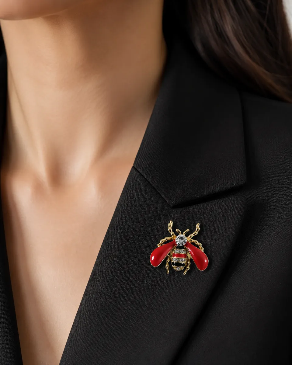 Honey, I'm Home! Red Wing Bee Brooch – Gold-Tone Lapel Pin