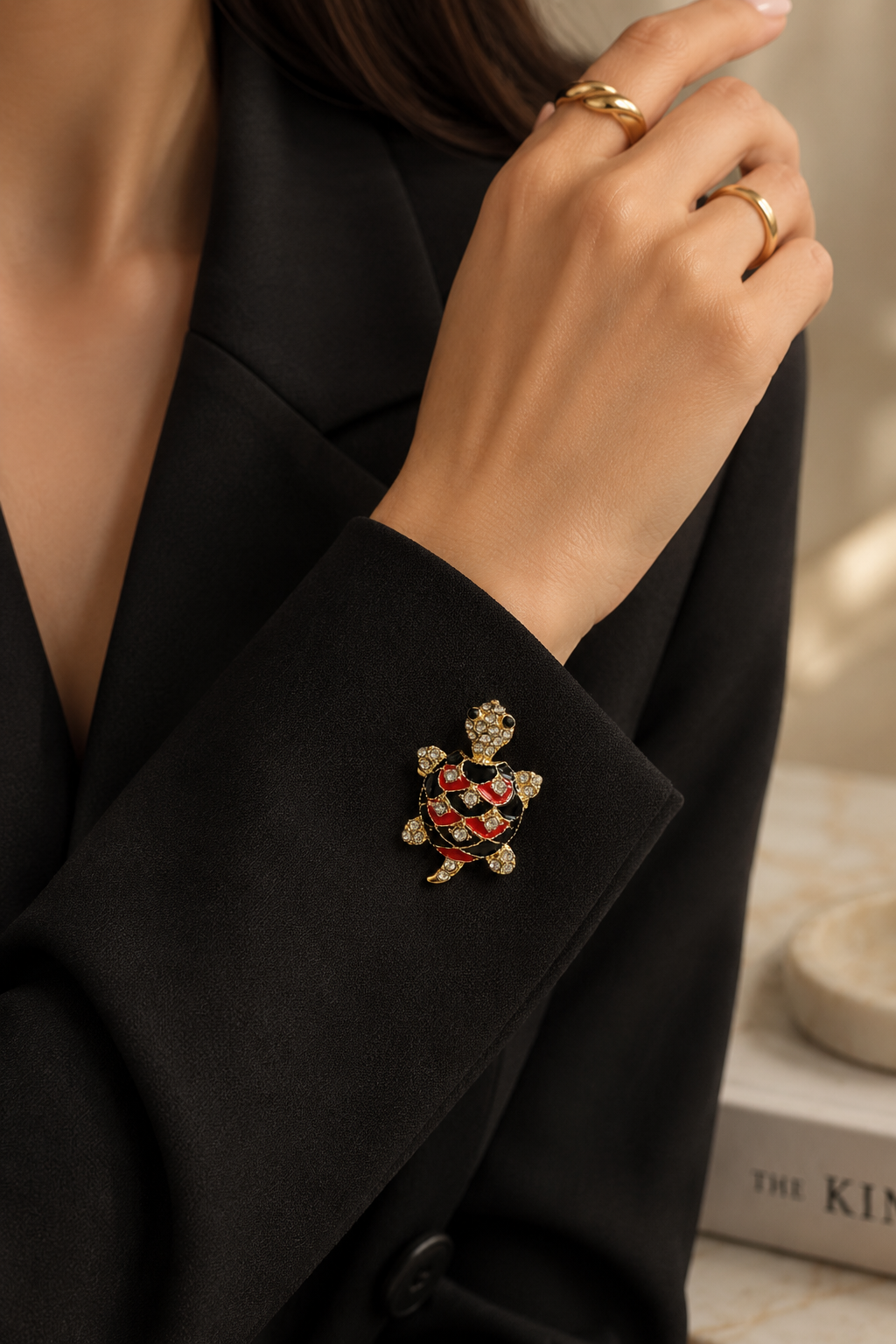 Slow Luxury Enamel Tortoise Brooch – Gold-Tone Alloy Lapel Pin