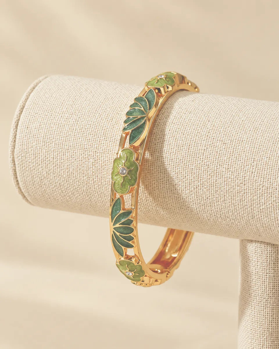 Forest Bloom Enamel Bangle – Gold Plated with Enamel & Cubic Zirconia Inlay