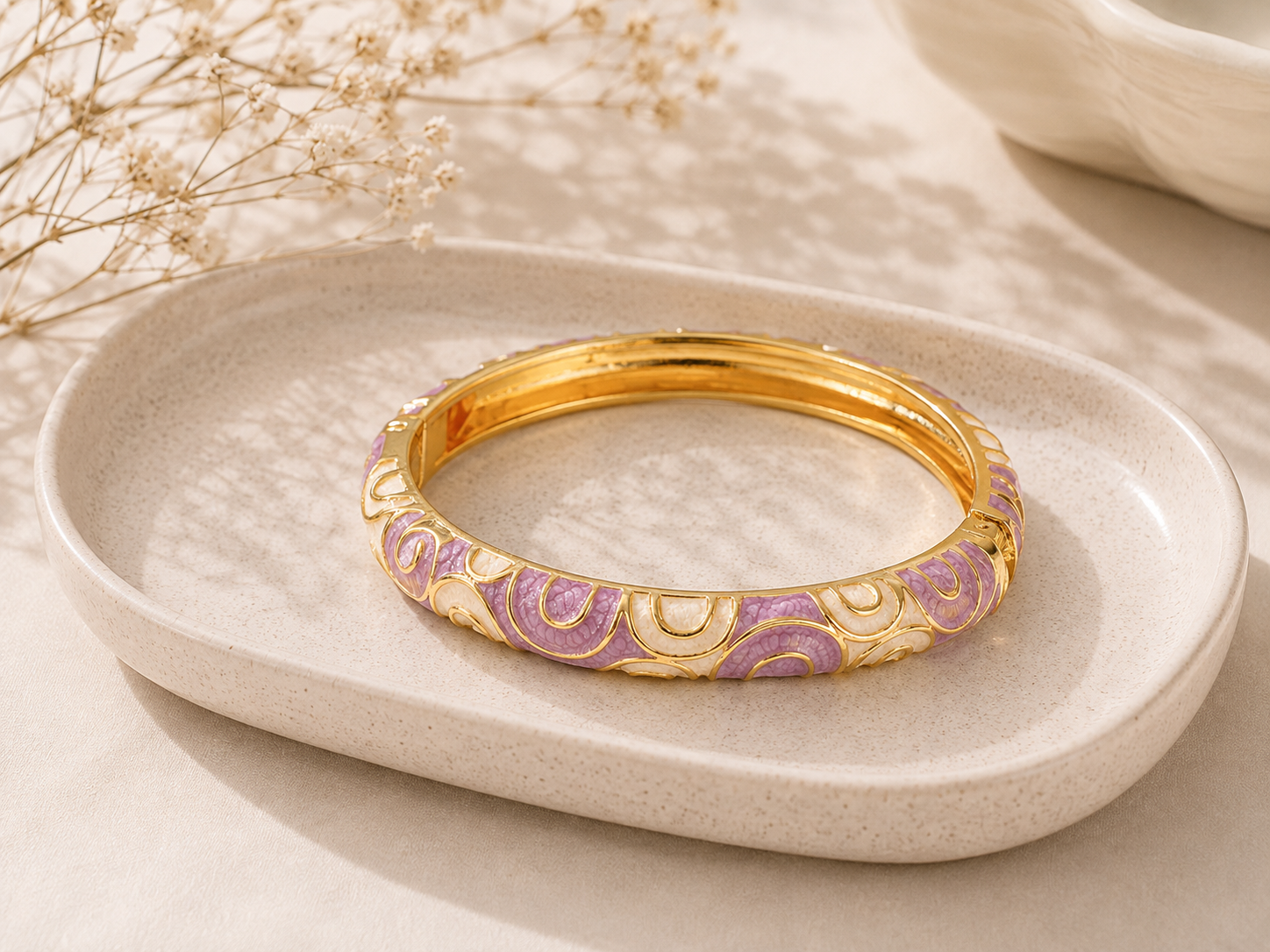 Blackberry Cream Circle Enamel Bangle – Gold-Plated Alloy