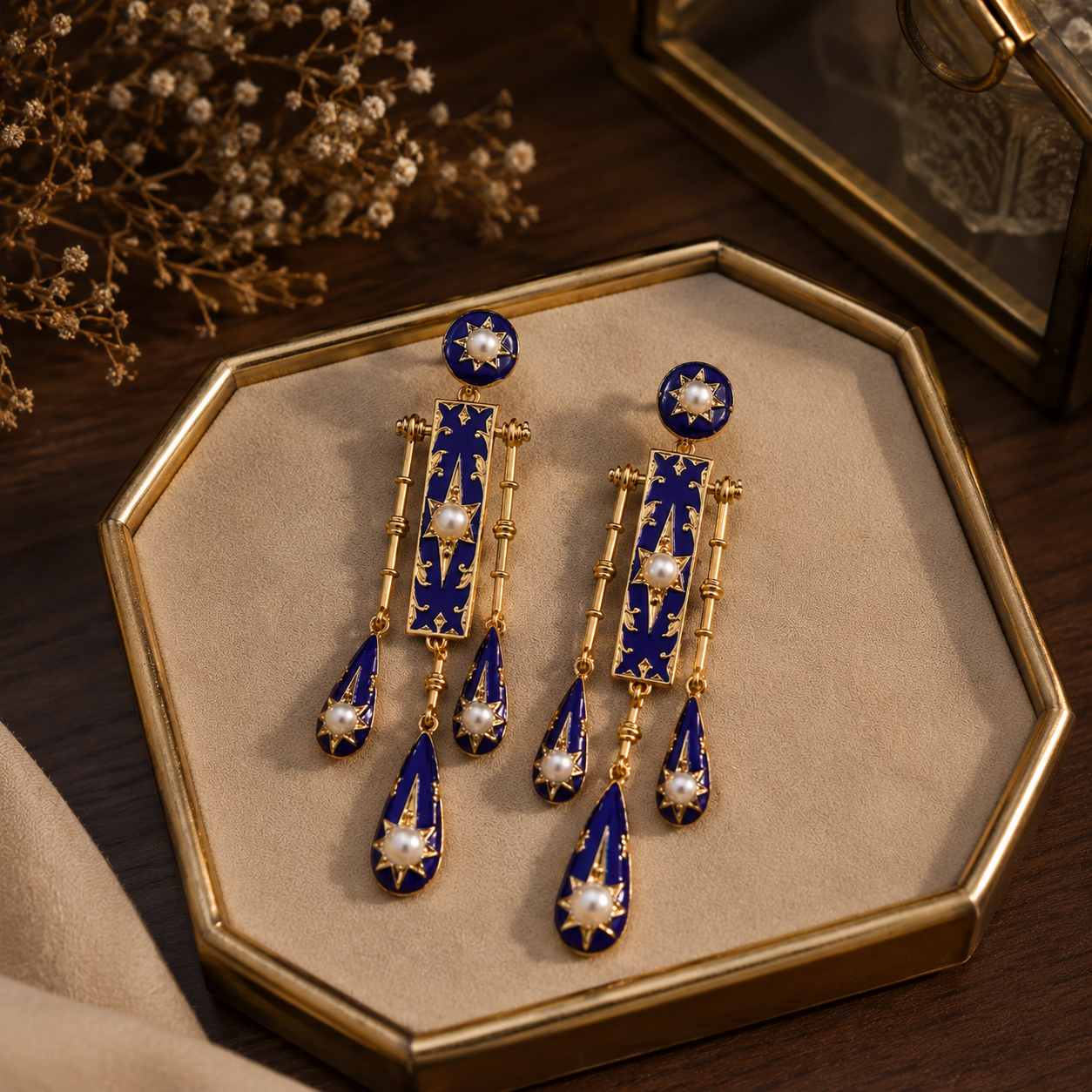 Celestial Midnight Muse Starlight Blue Enamel Earrings