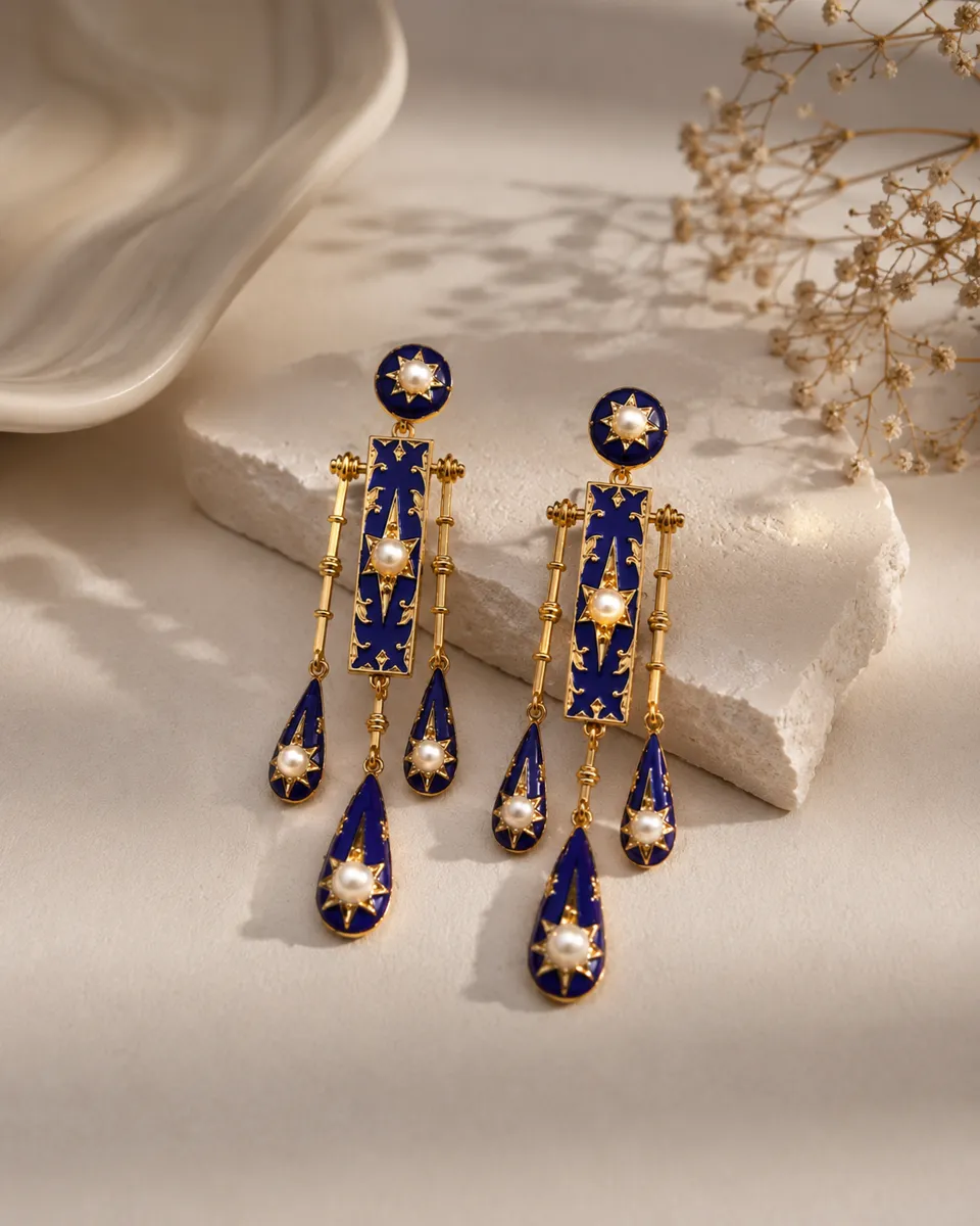 Celestial Midnight Muse Starlight Blue Enamel Earrings