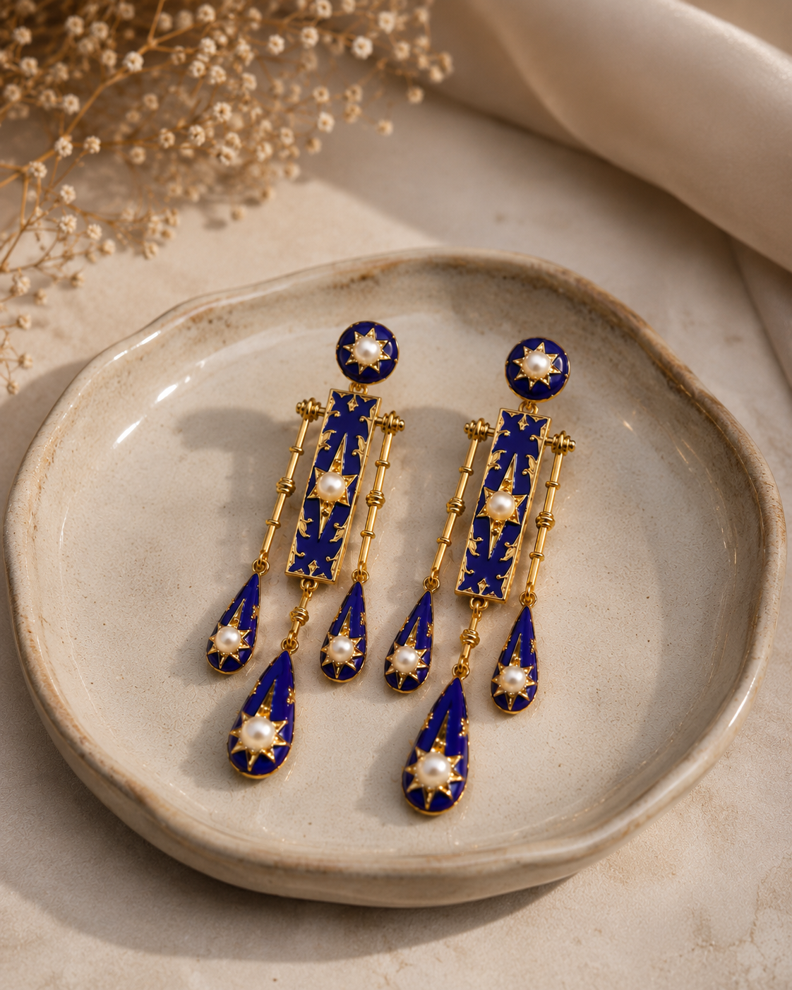 Celestial Midnight Muse Starlight Blue Enamel Earrings