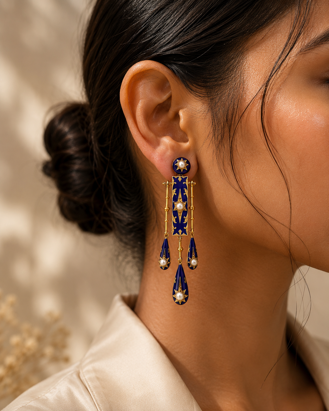 Celestial Midnight Muse Starlight Blue Enamel Earrings