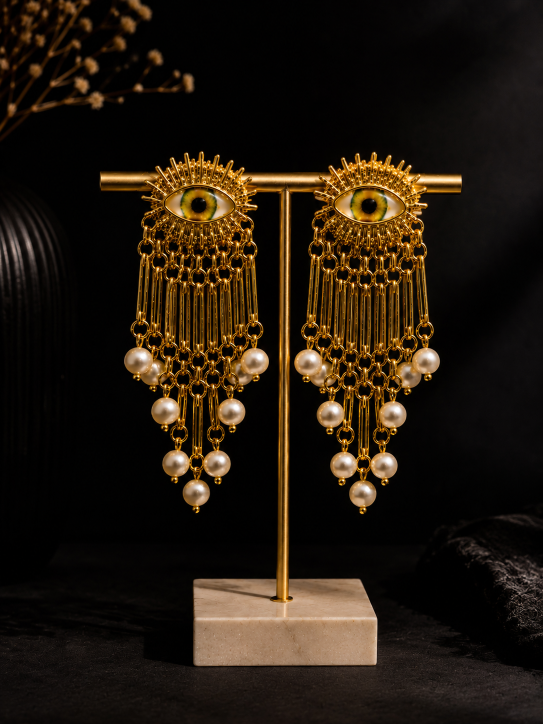 Devil eye Anti-tarnish pearl earring