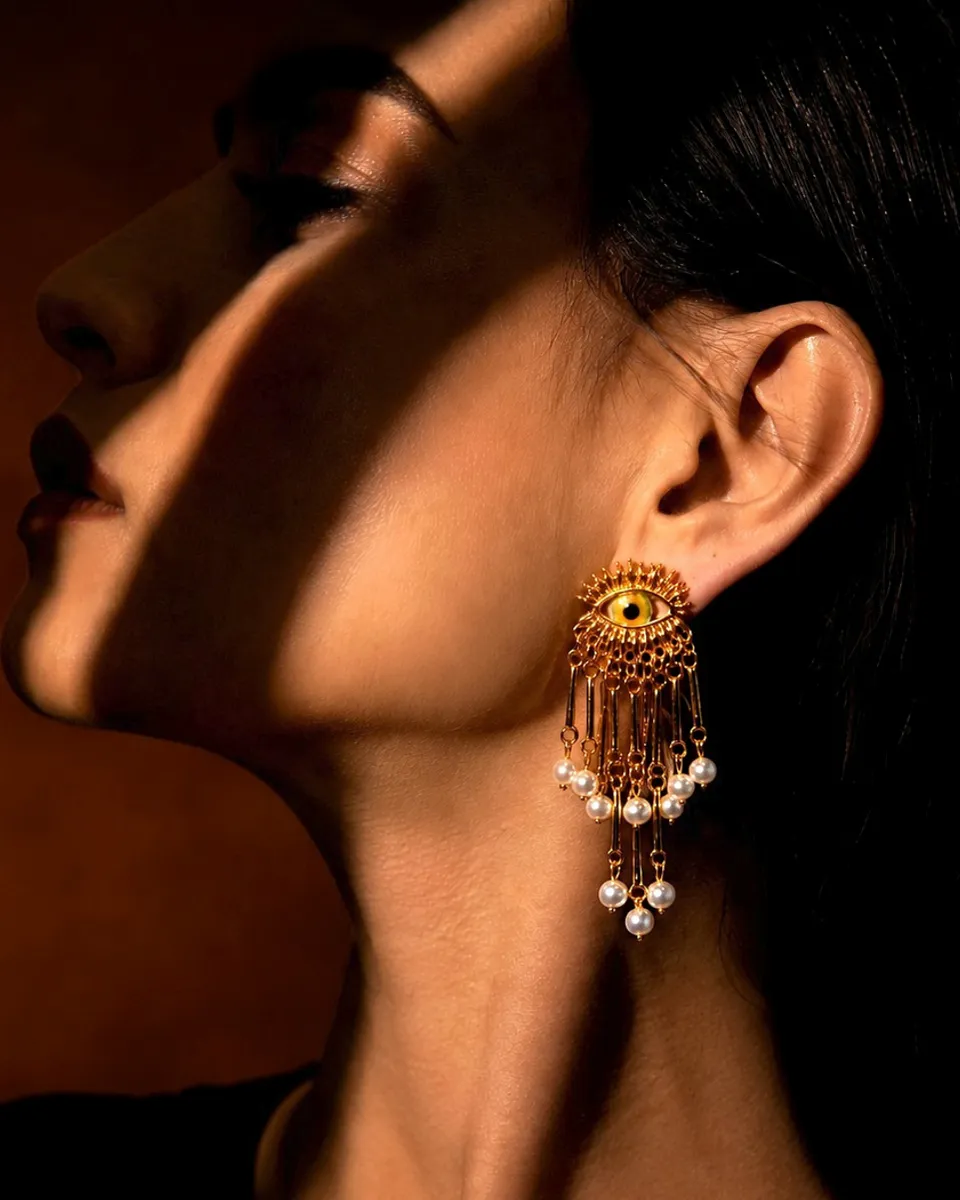 Devil eye Anti-tarnish pearl earring