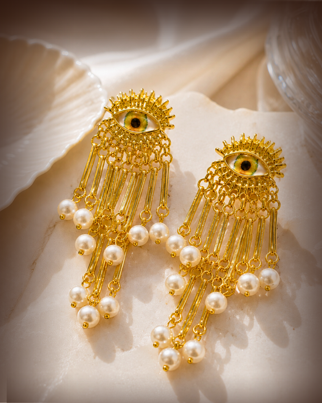 Devil eye Anti-tarnish pearl earring