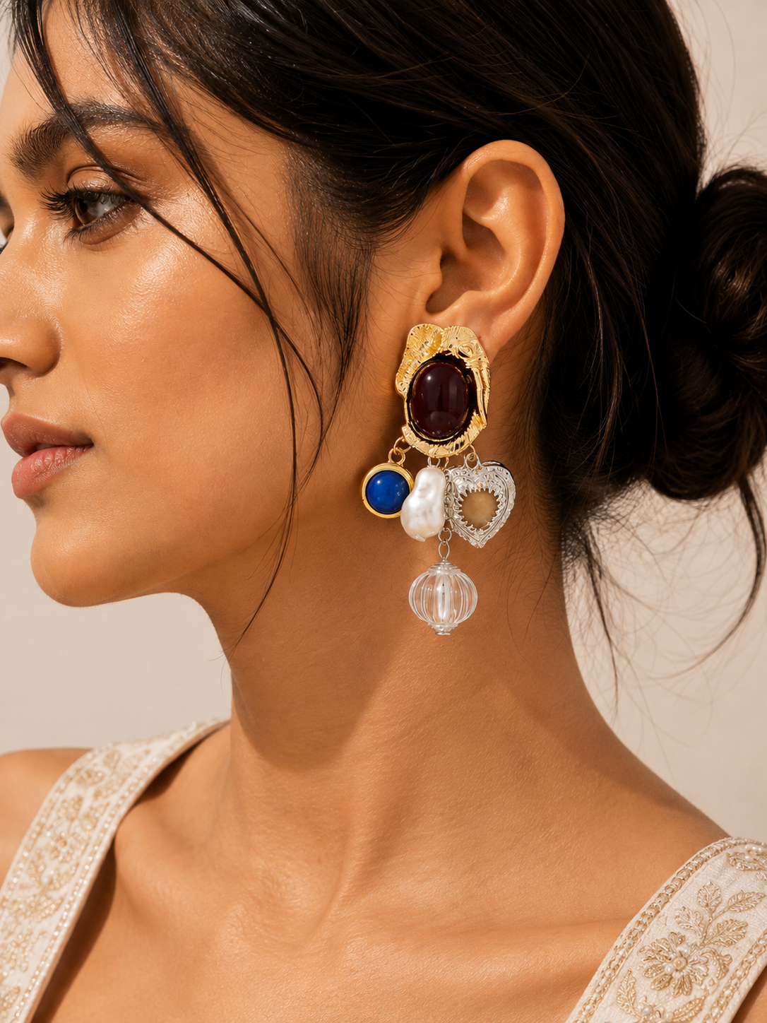 Wine O'Clock Maroon Resin Heart Drop Earrings – Colour Resin & Faux Pearl with 304 Stainless Steel Ear Pins