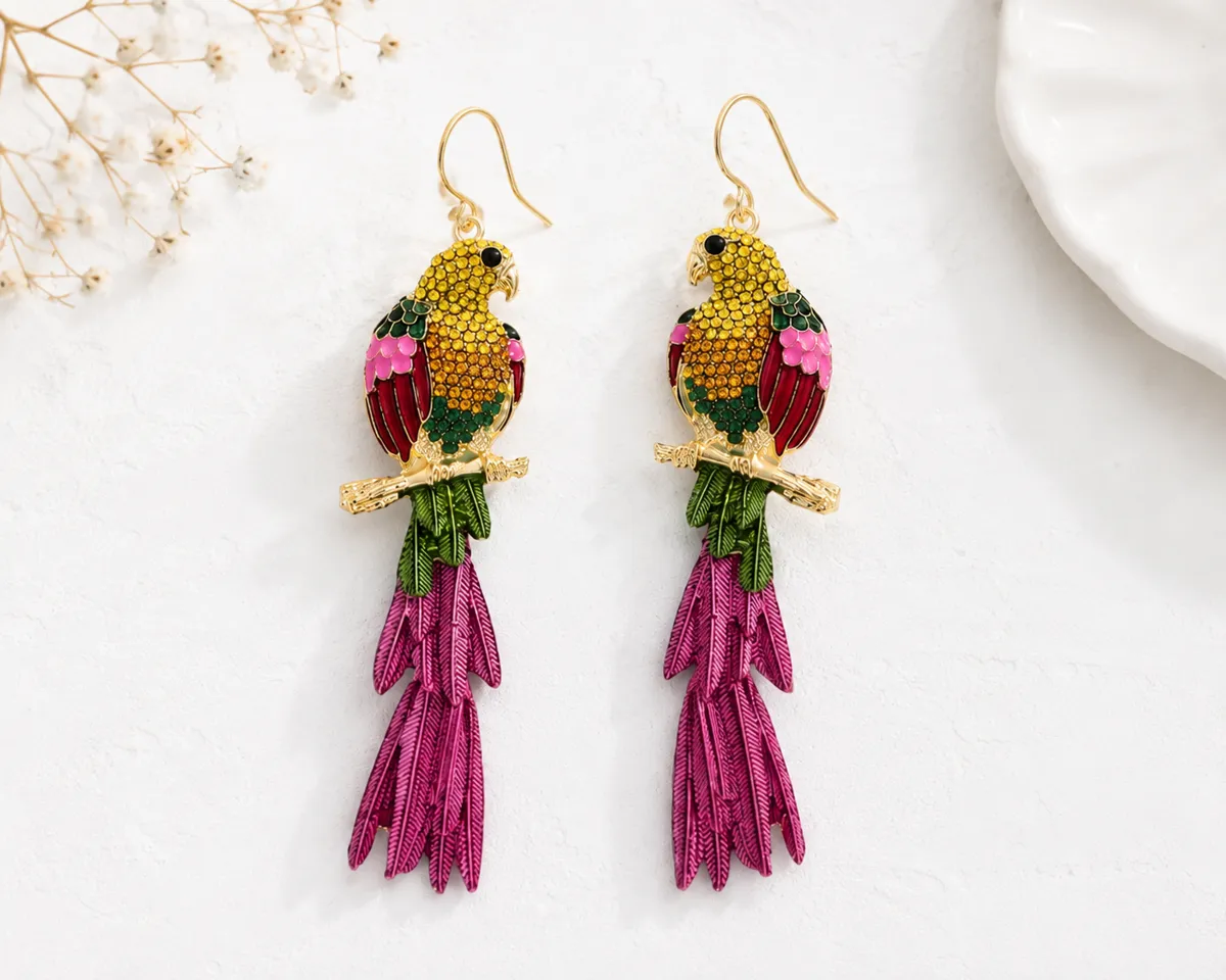 Tropicana Chic Whimsical Parrot Earrings