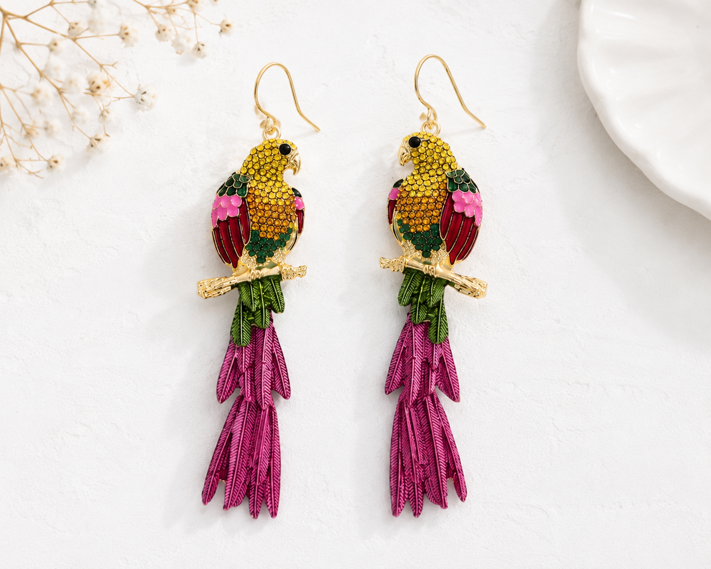 Tropicana Chic Whimsical Parrot Earrings