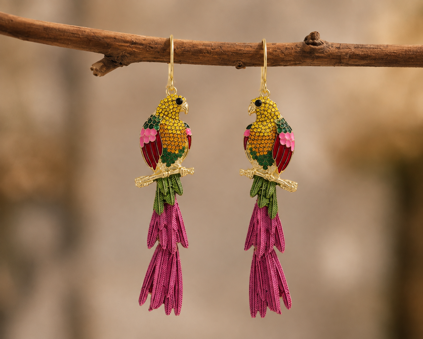 Tropicana Chic Whimsical Parrot Earrings