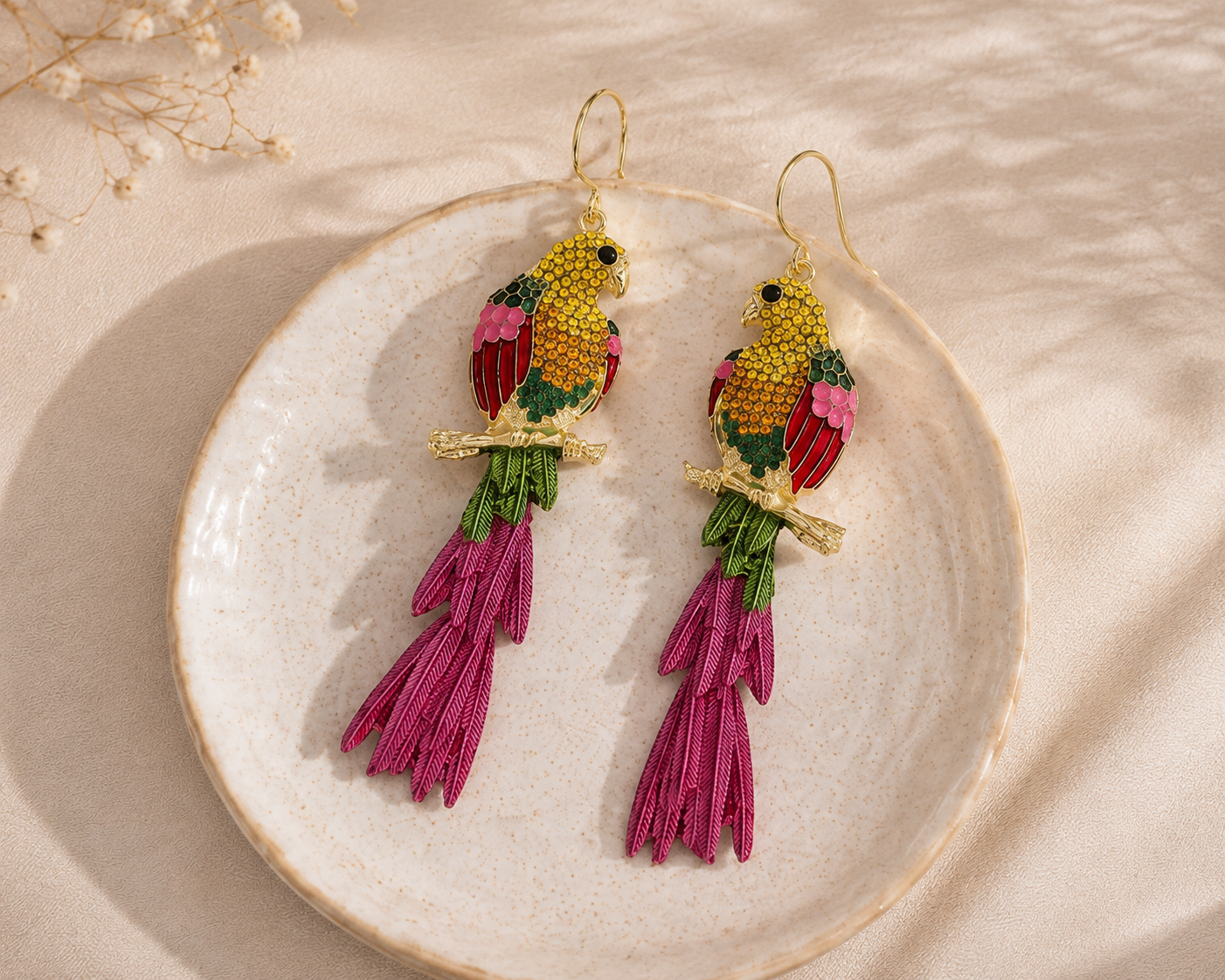Tropicana Chic Whimsical Parrot Earrings