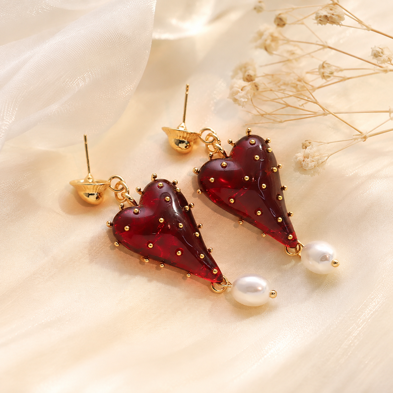 Lover Girl Gilded Heart Drop Earrings