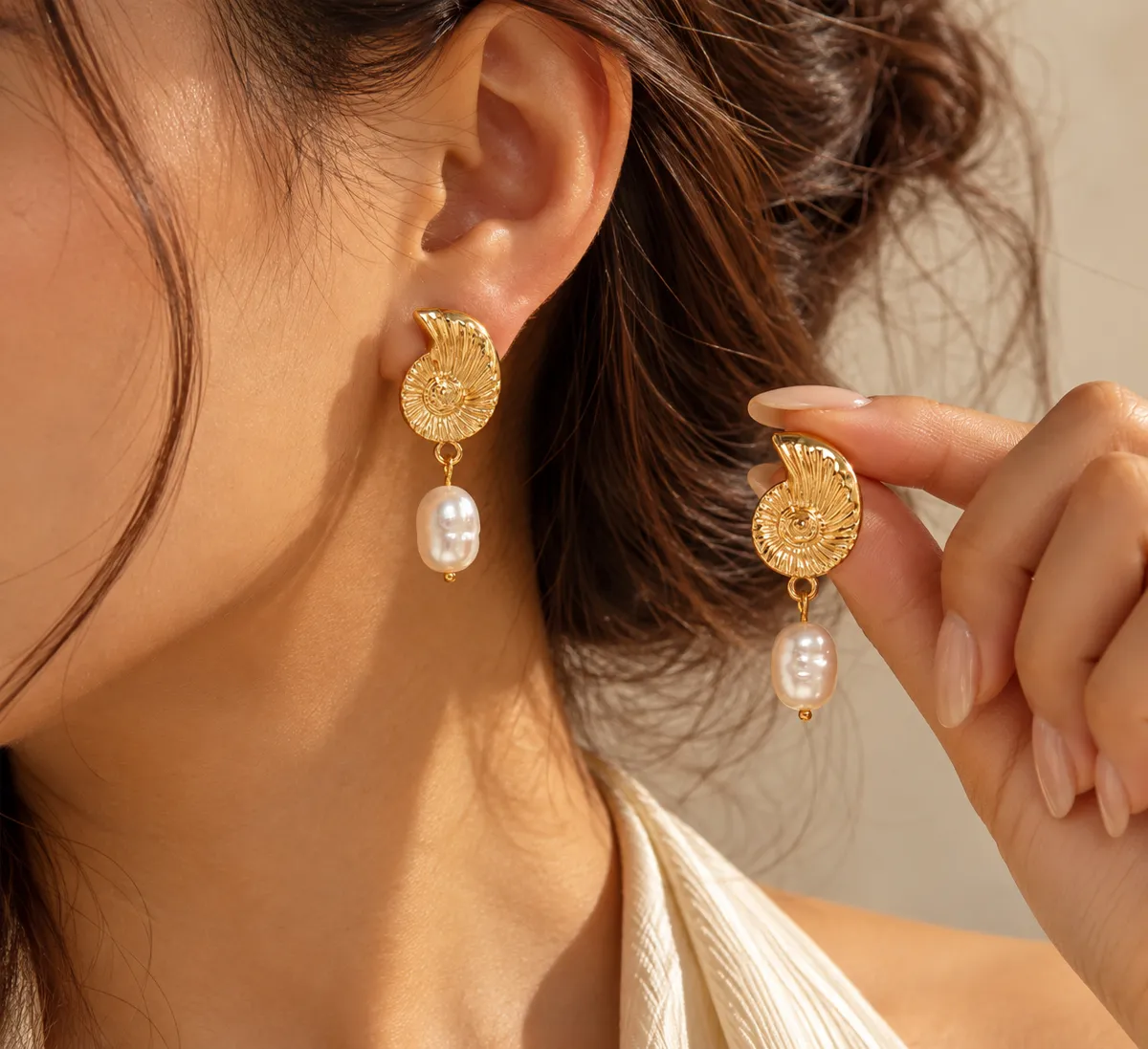 Golden Tide Spiral Shell Drop Earrings – Gold Plated