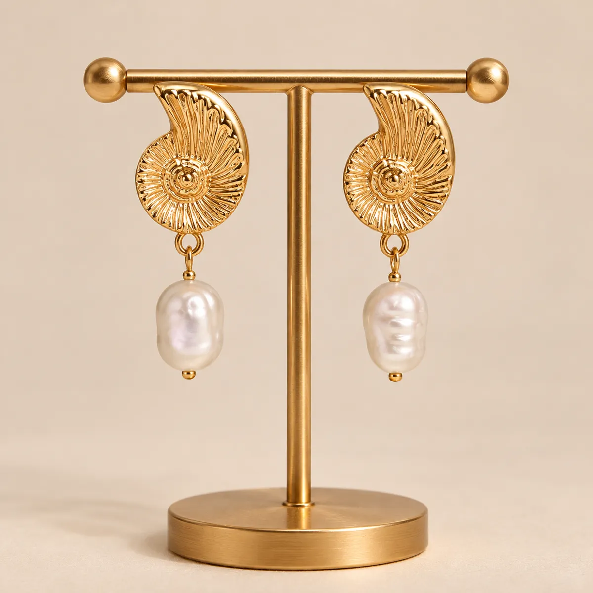 Golden Tide Spiral Shell Drop Earrings – Gold Plated
