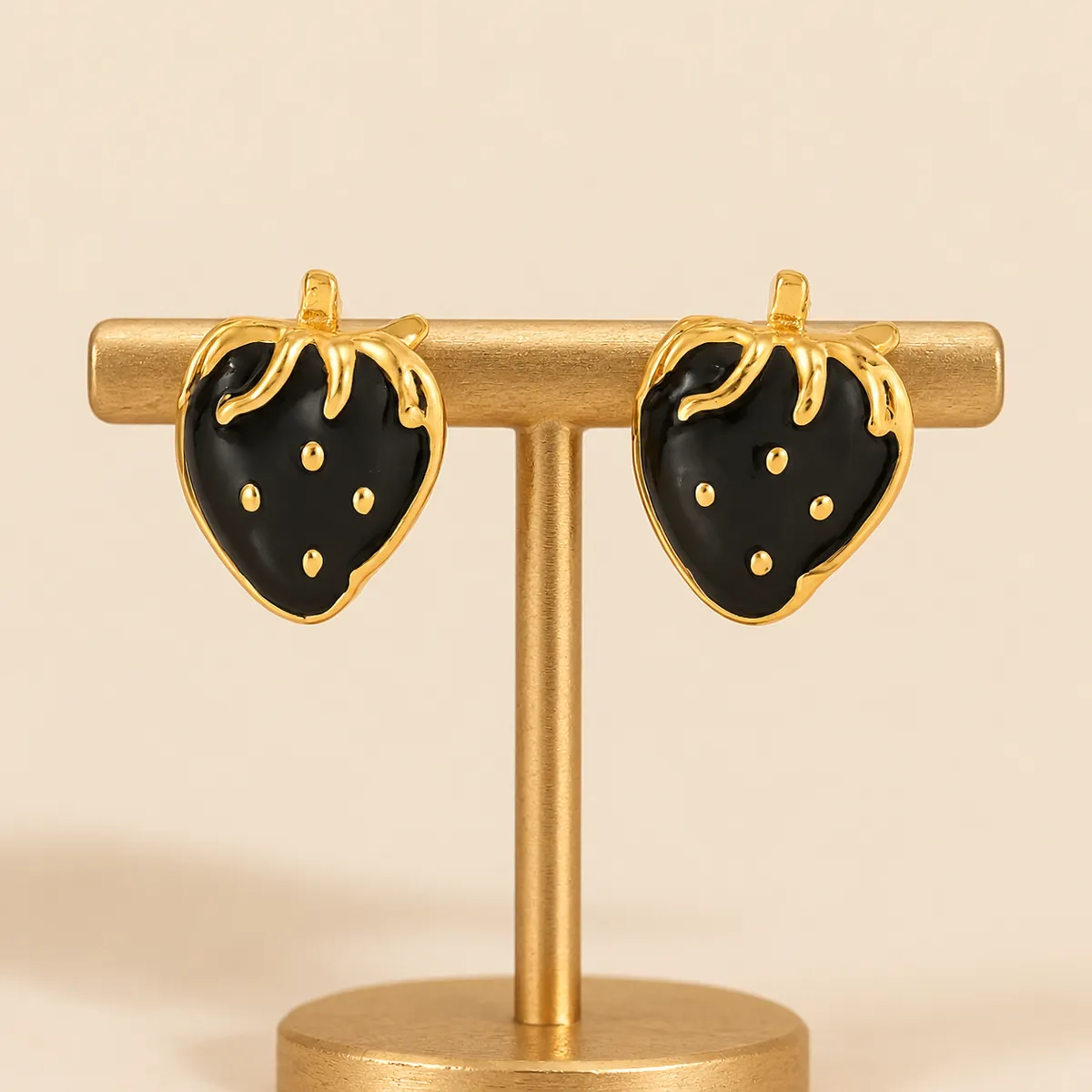 Midnight Berry Strawberry Stud Earrings – Gold Plated 304 Stainless Steel with Enamel