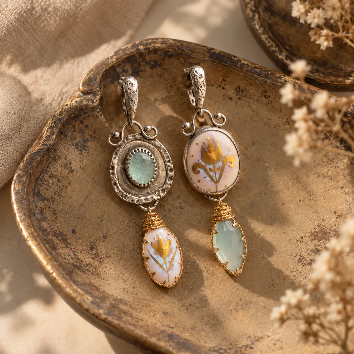 Teal Heirloom Vintage Drop Earrings