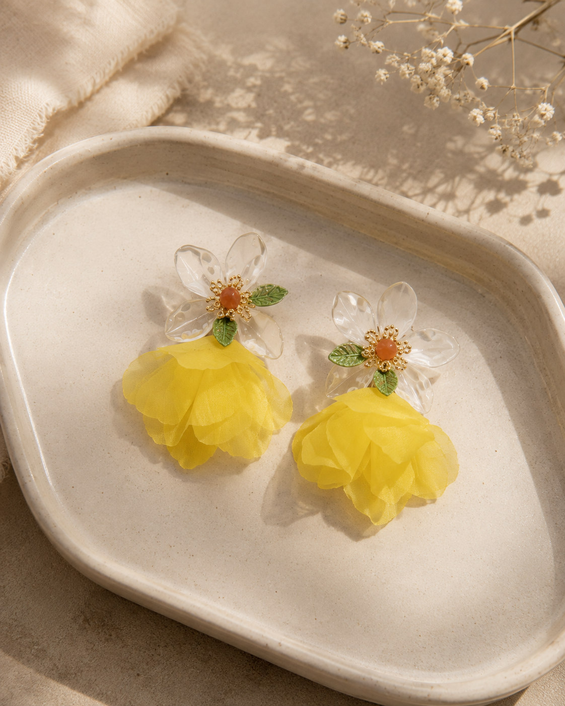 Sun-Kissed Daisy Fabric Drop Earrings