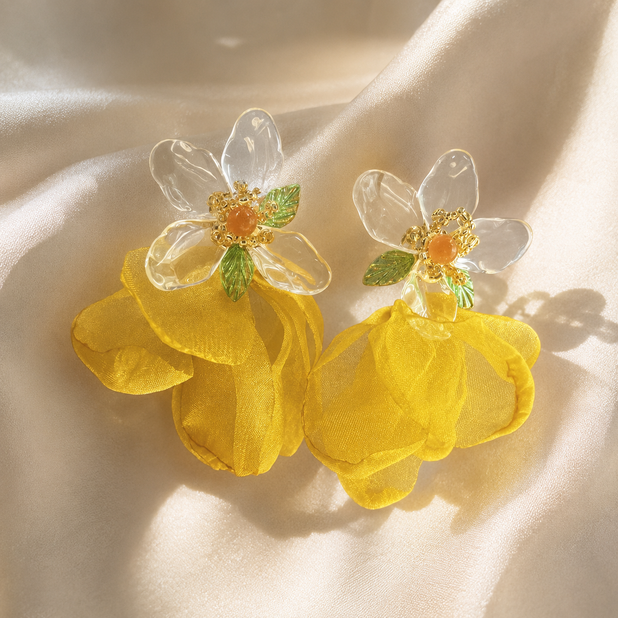 Sun-Kissed Daisy Fabric Drop Earrings