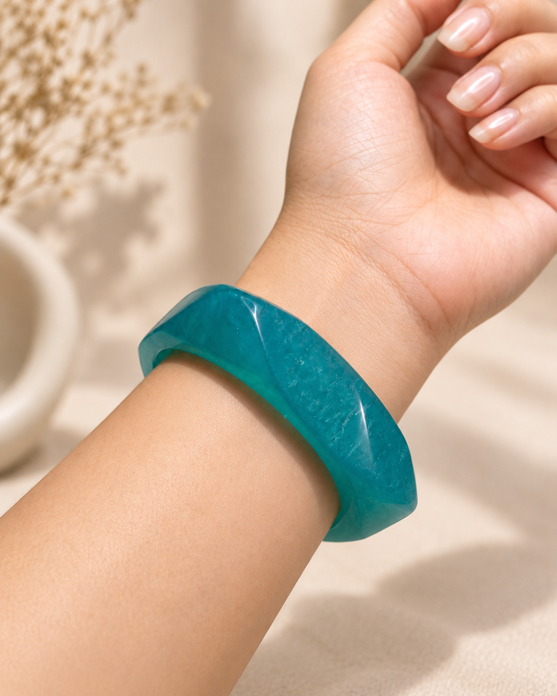 Teal Angular Slim Resin Bangle
