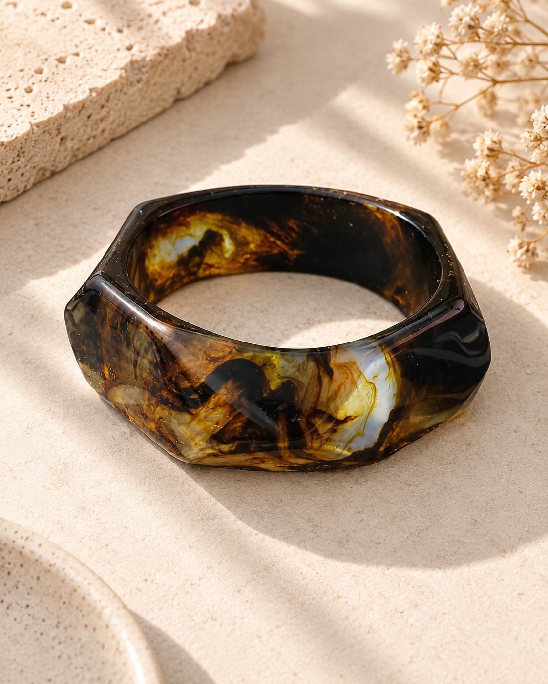 Dark Mocha Angular Resin Bangle