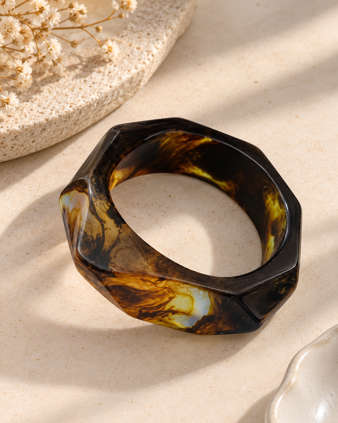 Dark Mocha Angular Resin Bangle