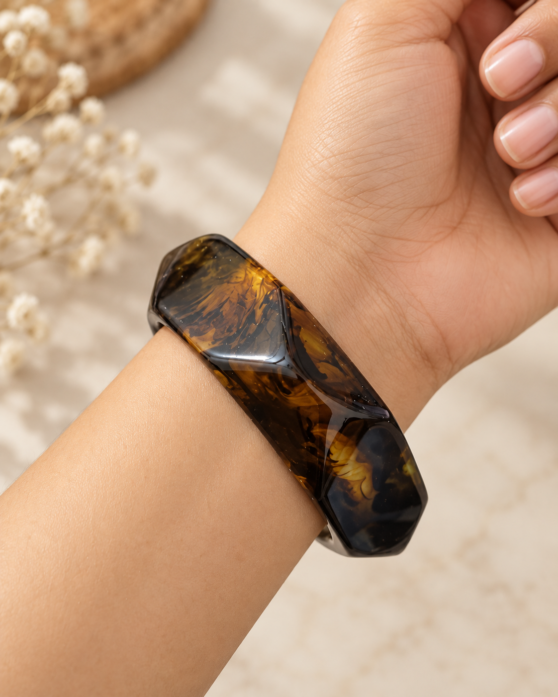 Dark Mocha Angular Resin Bangle
