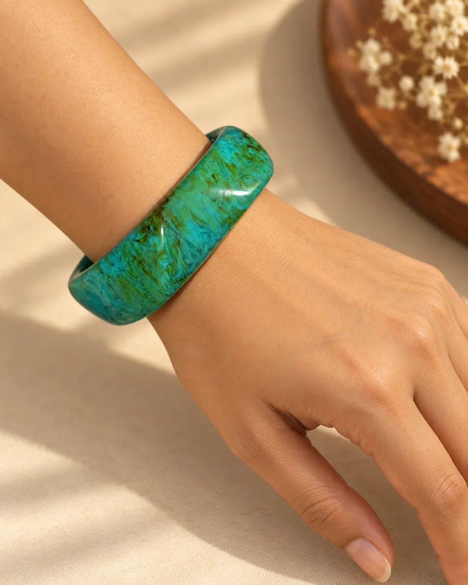 Teal Twist Resin Bangle