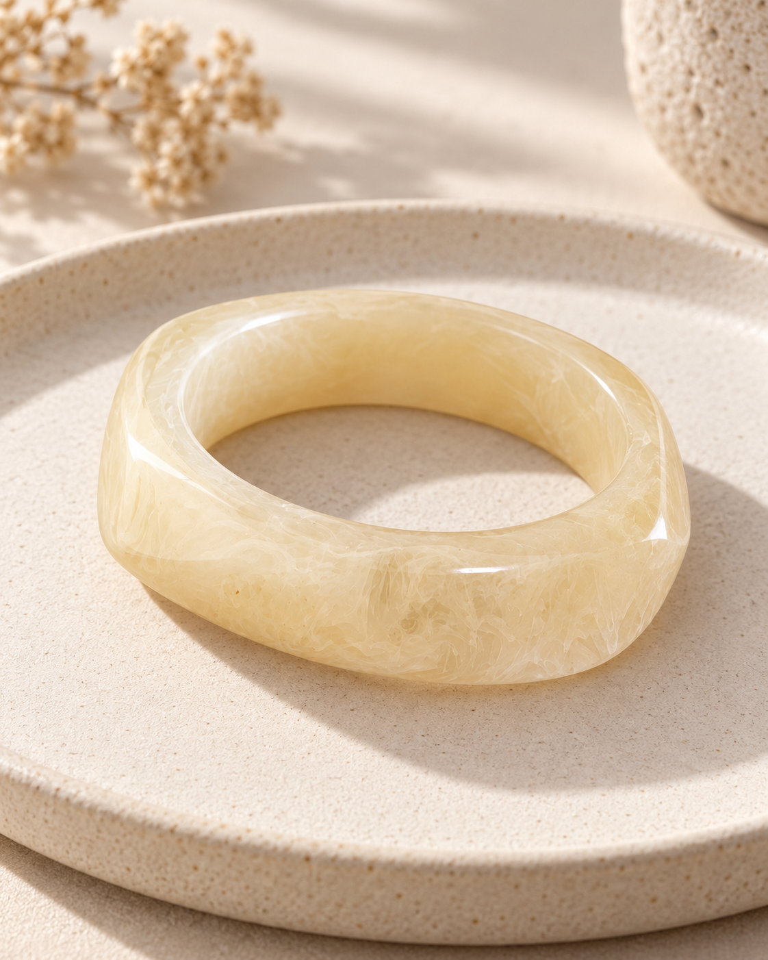 Cream Angular Slim Resin Bangle