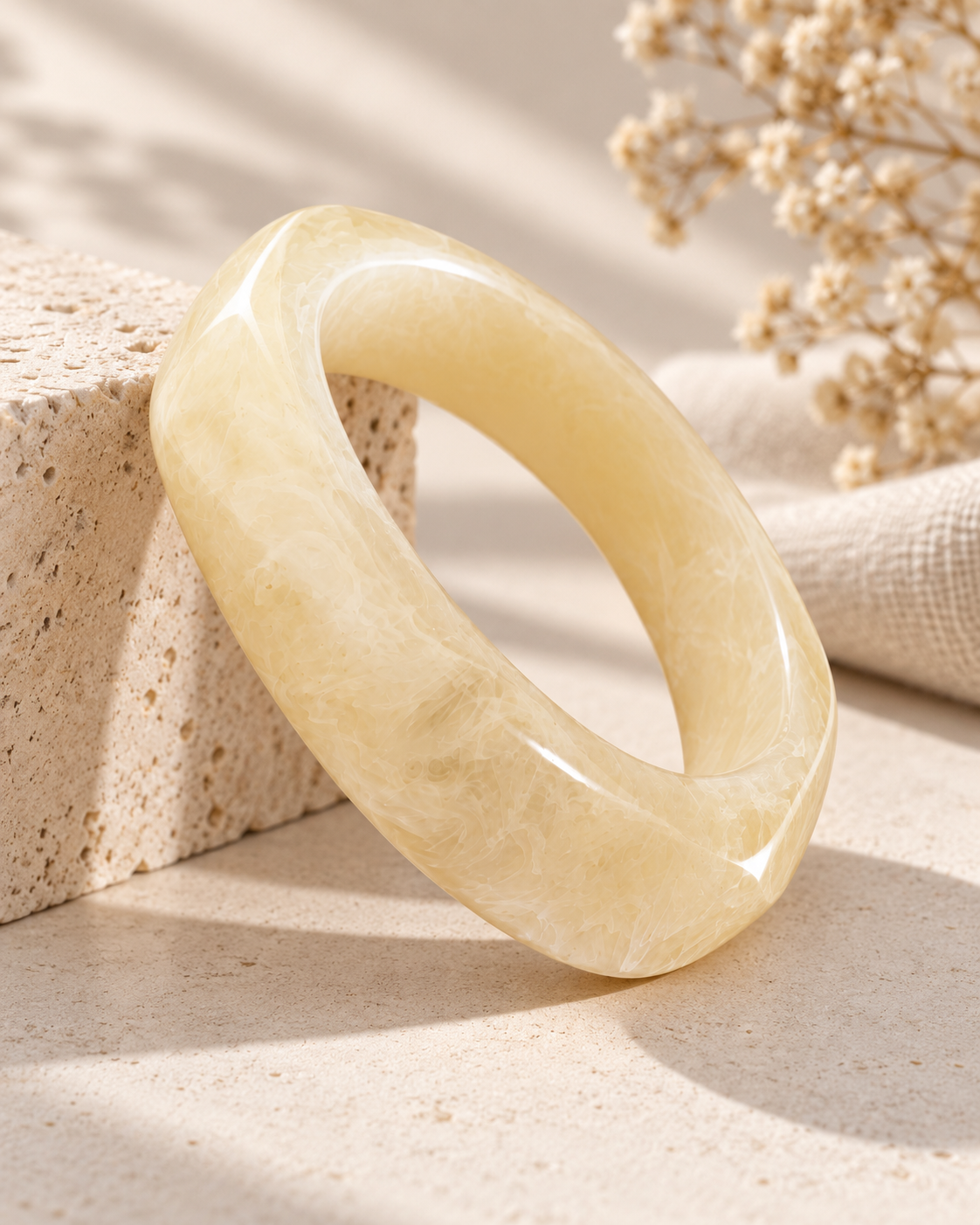 Cream Angular Slim Resin Bangle