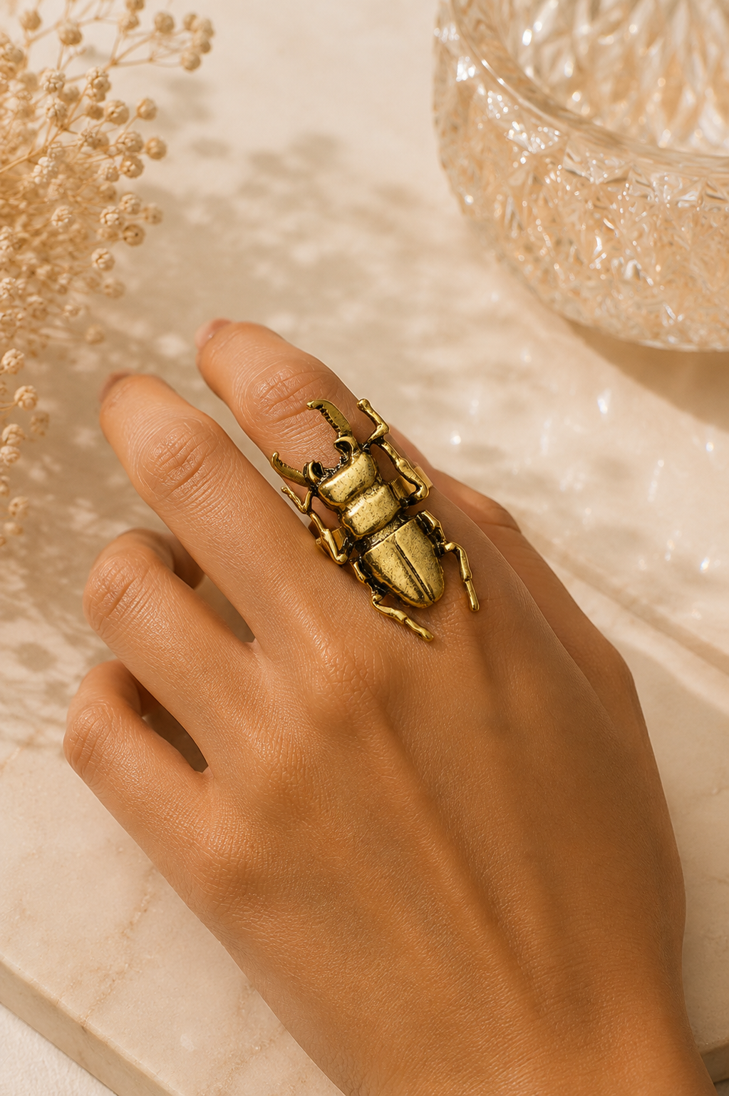 Villain Era Statement Beetle Ring – Antique Gold-Plated Alloy