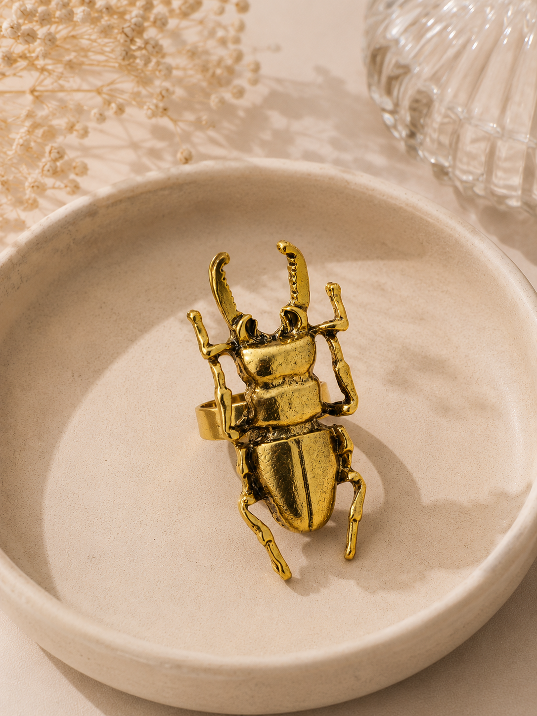 Villain Era Statement Beetle Ring – Antique Gold-Plated Alloy