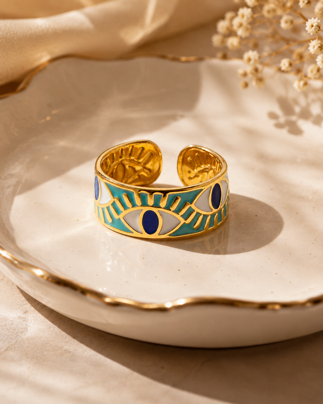 Nazar Off! Enamel Evil Eye Ring – PVD Gold Plated 304 Stainless Steel